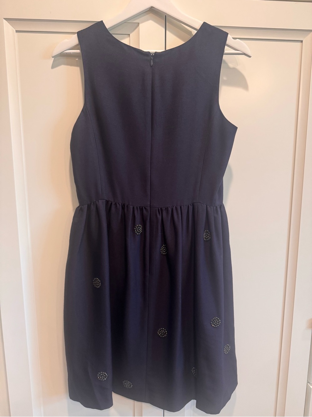 Boden Navy Embellished Spot Wool Silk Fit & Flare Cocktail Dress - Picture 3 of 9